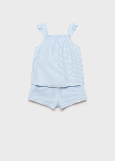 Mango Kids' Cotton Pyjama Shorts Pack Sky Blue