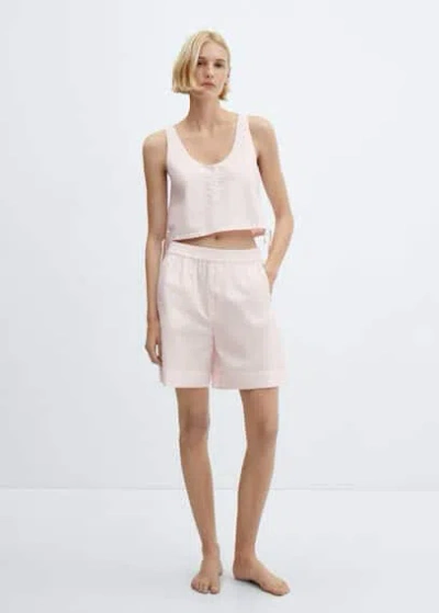 Mango Cottonpajama Shorts With Elastic Waist Light Pink