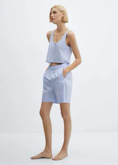 Mango Cottonpajama Shorts With Elastic Waist Sky Blue