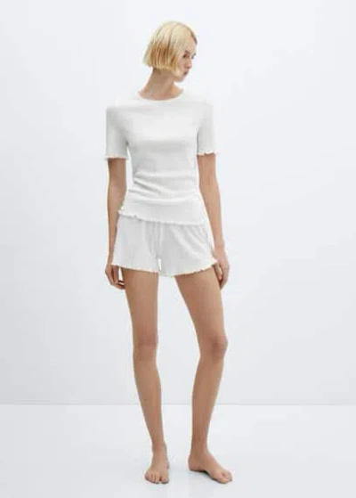 Mango Cotton Pajama Shorts With Gathered Hem White
