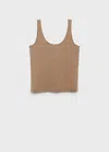 Mango Cotton Round Neck Top Medium Brown In Medium Brown