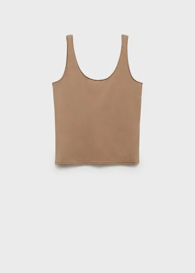 Mango Cotton Round Neck Top Medium Brown