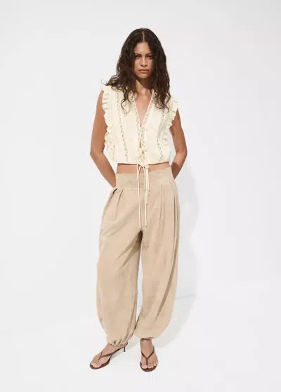 Mango Cotton Ruffled Lace Blouse In White
