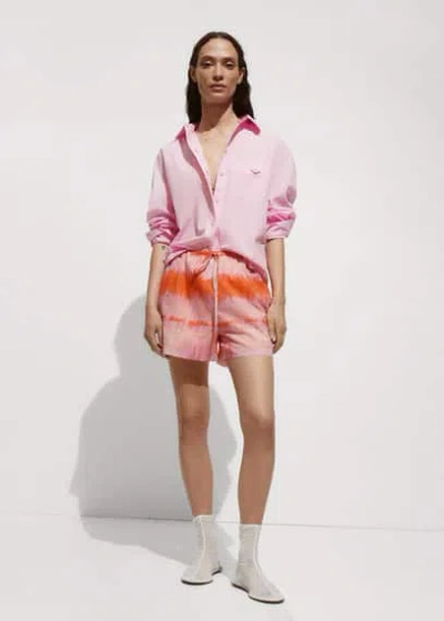 Mango Cotton Shirt With Decorative Button Pastel Pink