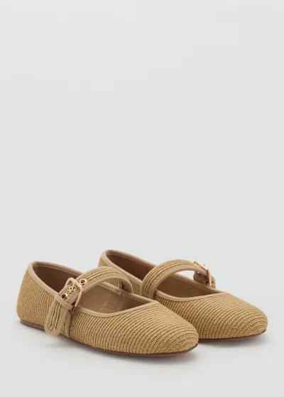 Mango Cotton Shoes With Buckle Strap Medium Brown