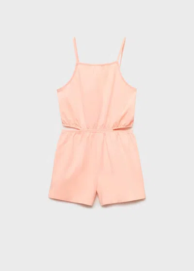 Mango Kids' Cotton Short Jumpsuit Neon Orange