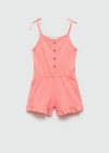Mango Kids' Cotton Short Jumpsuit Neon Pink