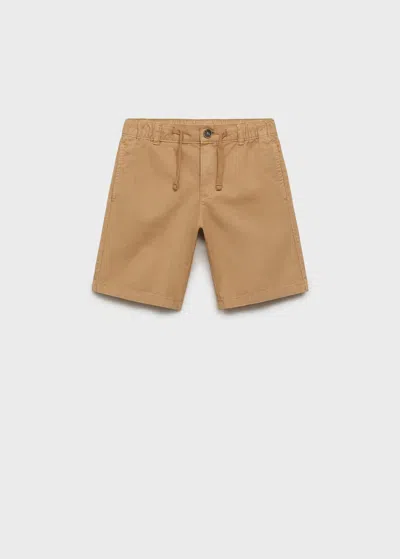 Mango Kids' Cotton Shorts With Drawstring Mustard