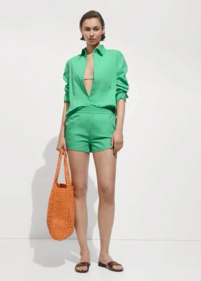 Mango Cotton Shorts With Elastic Waist Green