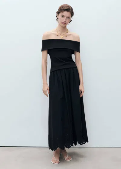 Mango Cotton Skirt With Embroidered Hem