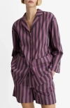 Mango Cotton Striped Pajama Shirt In Purple