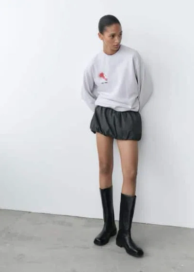Mango Cotton Sweatshirt With Printed Message Light Heather Grey In Light Heather Gray