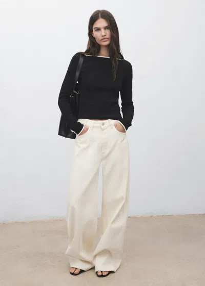 Mango T-shirt Coton Poignets Boutonnés Noir - Femme - Xl -  In Black