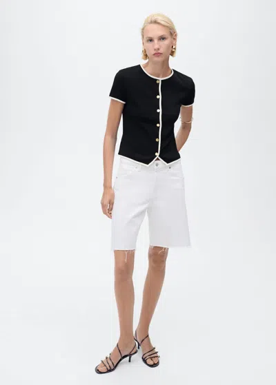 Mango Cotton T-shirt With Contrasting Trim In Black