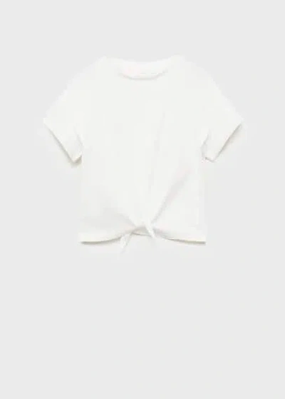 Mango Kids' Cotton T-shirt With Knot Detail Off White