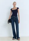 Mango Cotton T-shirt With Low Neckline Navy