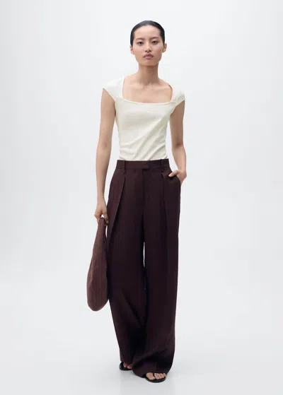 Mango Cotton T-shirt With Low Neckline Off White