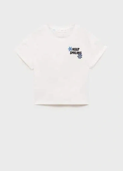 Mango Kids' Cotton T-shirt With Printed Message Off White