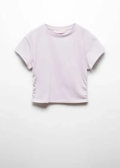 Mango Kids' Cotton T-shirt With Pucker Detail Light/pastel Purple