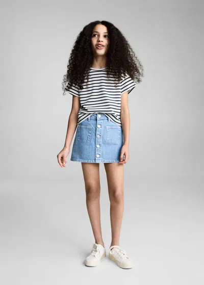 Mango Kids' Cotton T-shirt With Shoulder Opening Dark Navy