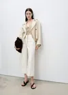 Mango Cardigan Cotton Texture Ties In Light/pastel Grey