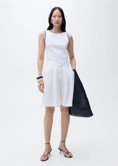 Mango Cotton Top With Contrasting Trim White