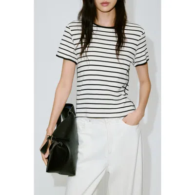 Mango Cotton T-shirt With Contrast Trim In White