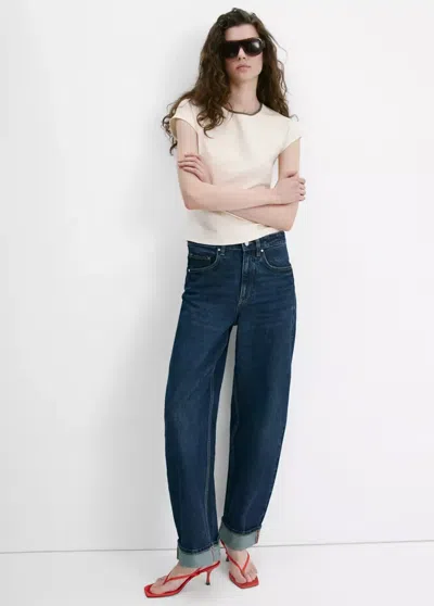 Mango Cotton T-shirt With Contrasting Trim In Blue