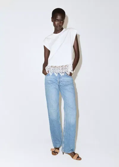 Mango Cotton T-shirt With Openwork Embroidery In White