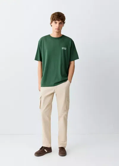 Mango Cotton T-shirt With Printed Text In Green