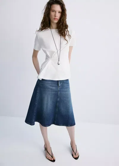 Mango Cotton T-shirt With Pucker Detail In White