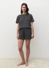 Mango Pyjama Deux Pièces Coton,manches Courtes Gris Anthracite - Femme - Xl -