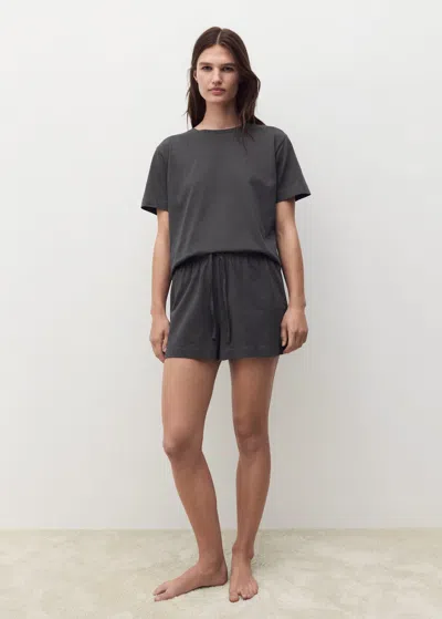 Mango Pyjama Deux Pièces Coton,manches Courtes Gris Anthracite - Femme - Xl -