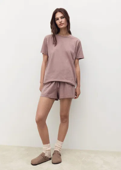 Mango Pyjama Deux Pièces Coton,manches Courtes Marron Moyen - Femme - L -  In Brown