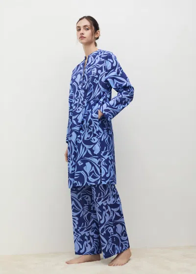 Mango Cotton Two-tone Printed Tunic Blue