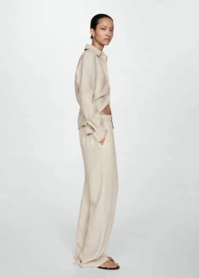 Mango Cotton Wideleg Trousers Ecru