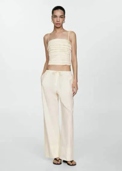 Mango Cotton Wideleg Trousers Ecru