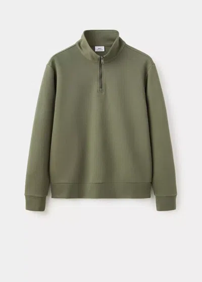 Mango Cotton-blend Zip-up Sweatshirt In Green