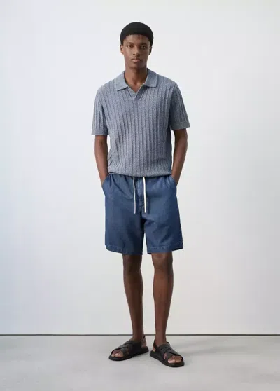 Mango Cotton-linen Bermuda Shorts With Drawstring In Dark Blue