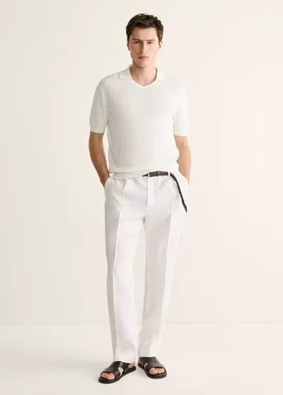 Mango Cotton-lyocell Knit Polo In Off White