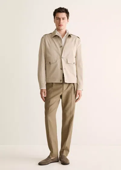 Mango Cotton-silk Jacket With Buttons In Beige