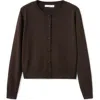 Mango Covered Button Crewneck Cardigan In Brown