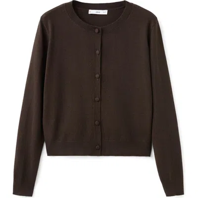 Mango Covered Button Crewneck Cardigan In Brown