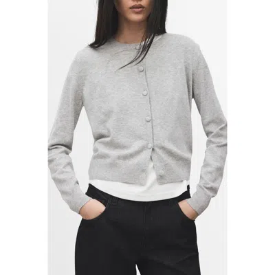 Mango Covered Button Crewneck Cardigan In Gray