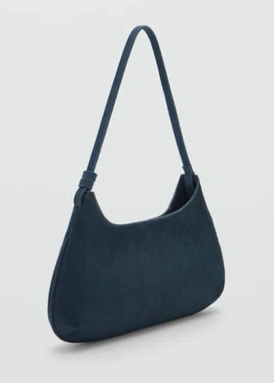 Mango Cow Leather Shoulder Bag Blue