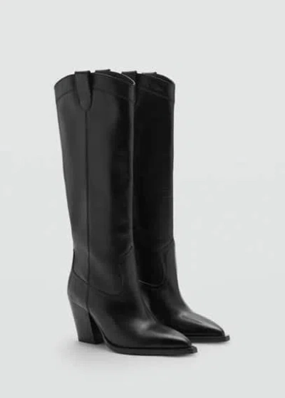 Mango Cowboy Leather Boots Black
