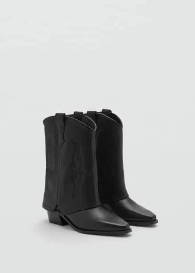 Mango Kids' Bottes Cowboy Cuir In Noir