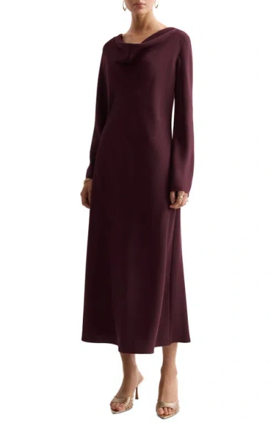 Mango Cowl Neck Long Sleeve Dress In Burgundy