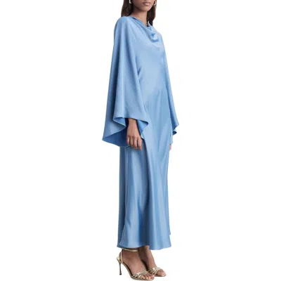 Mango Cowl Neck Long Sleve Satin Maxi Dress In Blue