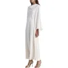 Mango Cowl Neck Long Sleve Satin Maxi Dress In Off White